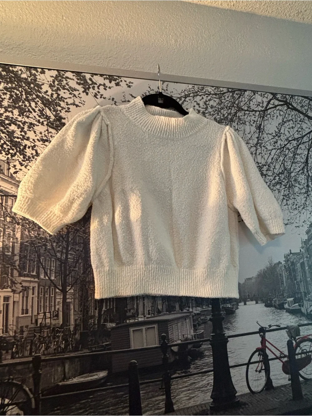 Free People Ivory Puff-Sleeve Turtleneck Sweater